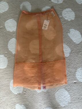 Zara Sheer Peach-Orange Pencil Skirt